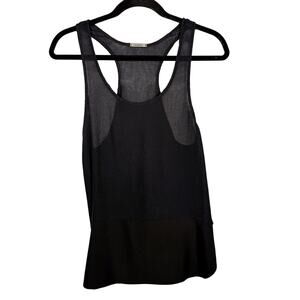 Loeffler Randall Womens 2 Black Mesh Racerback Tank Top Mixed Media Cotton Silk